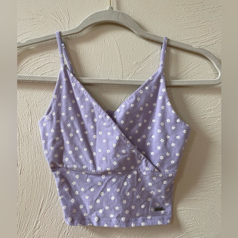 Hollister White and Purple Cropped Tank Top